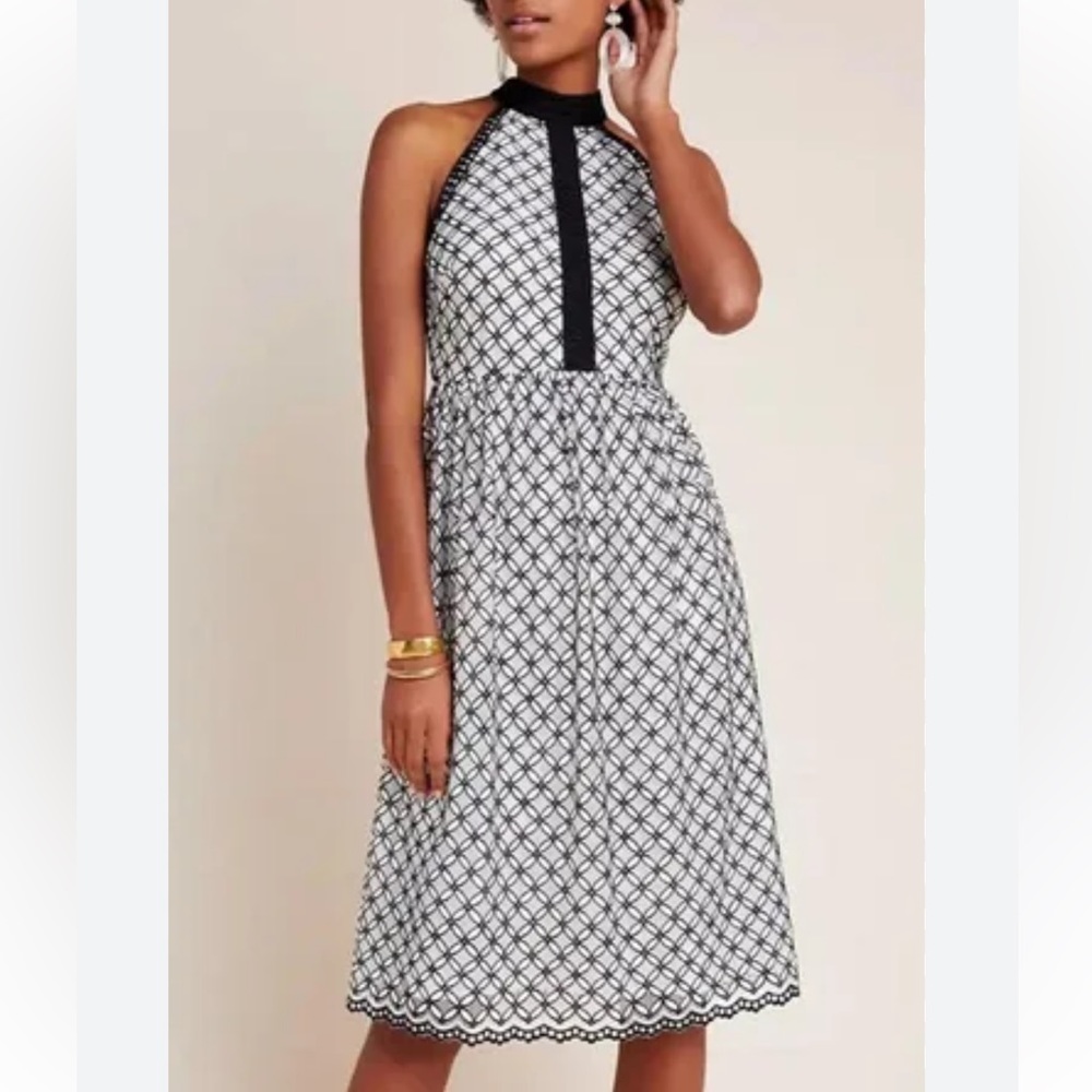 NWT Anthropologie ERI + ALI NINETTA LACE TULLE HALTER MIDI DRESS BLACK WHITE 6